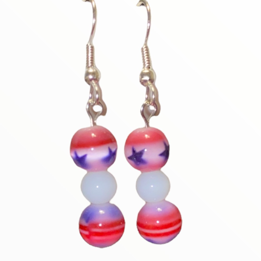 HAND CRAFTED Earrings American Flag Red White Blue Pierced 4th of July Pierced